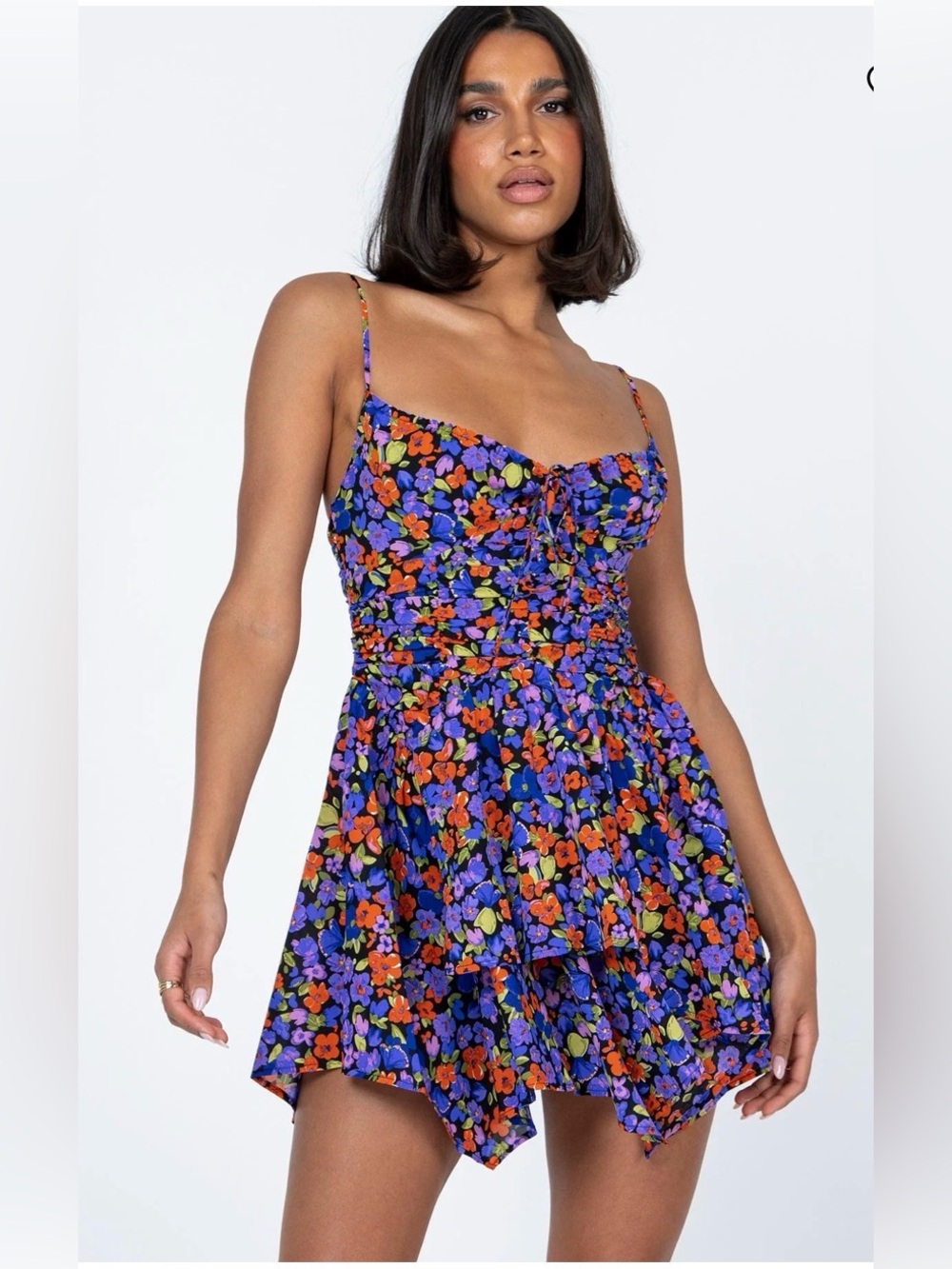 Princess Polly Barrett Mini Dress Dark Floral Navy Purple Spaghetti Straps Sz 6